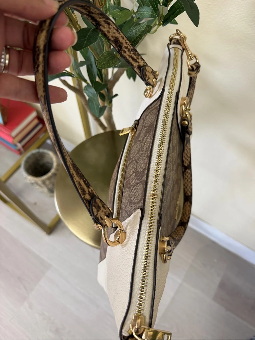 COACH Kacey Satchel colorblock signatute canvas
